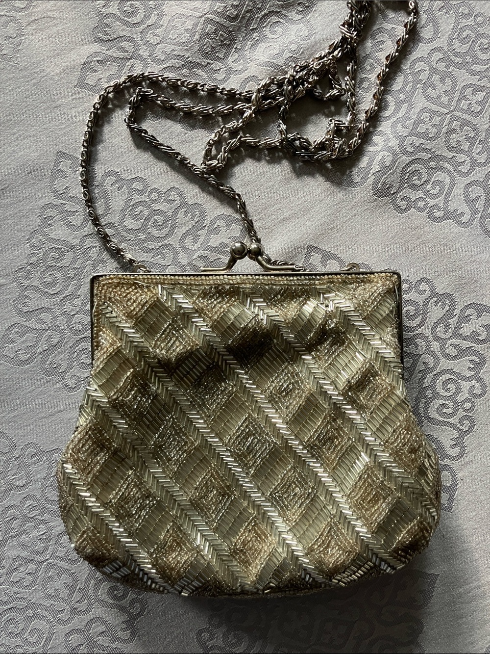 La Regale Gold Beaded Evening Clutch with Chain